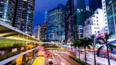 繁忙的城市之夜时光。 中心。 香港。
